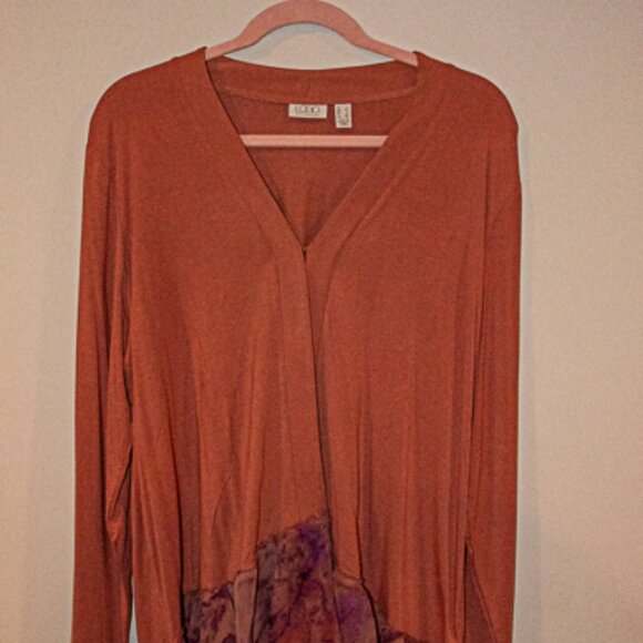 LOGO Hi/Low Long Sleeve Cardigan Medium Brown Color,  Large - Picture 3 of 4
